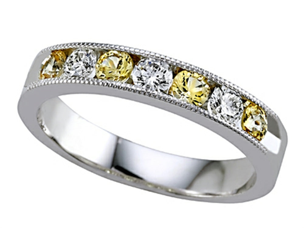 Karina B Diamond and Yellow Sapphire Band With Milgrain