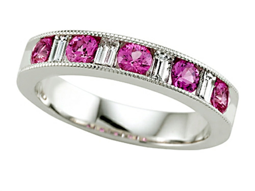 Karina B Diamond Baguette and Pink Sapphire Round Band W/milgrain