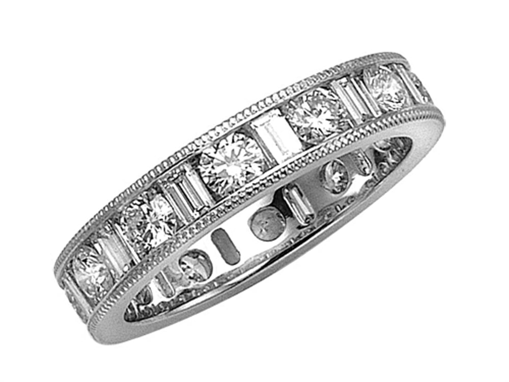 Karina B Baguette and Round Diamonds Eternity Band With Millgrain
