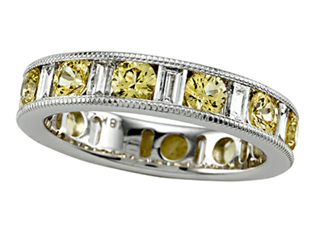 Karina B Baguette Diamond and Round Yellow Sapphire Eternity Band With Milgrain