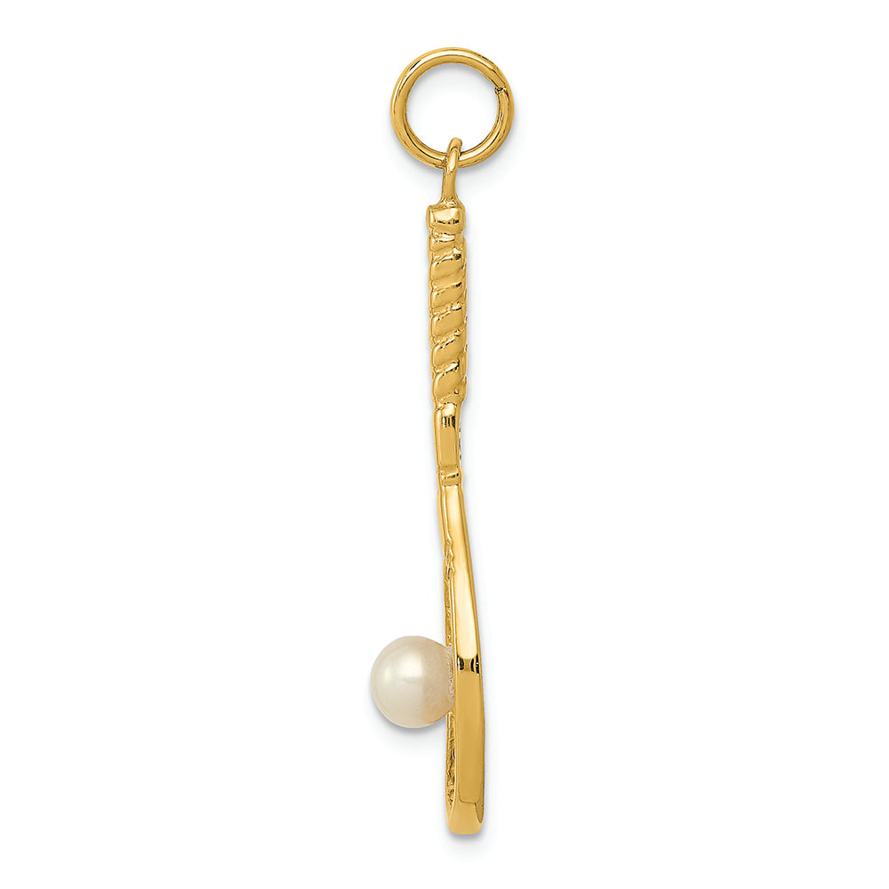 FJC Finejewelers 14k Yellow Gold Tennis Racquet with Freshwater Cultured Pearl Charm
