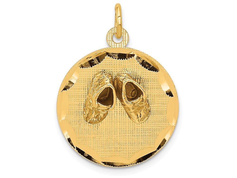 FJC Finejewelers 14k Yellow Gold Small Solid Engravable Baby Shoes On Disc Charm