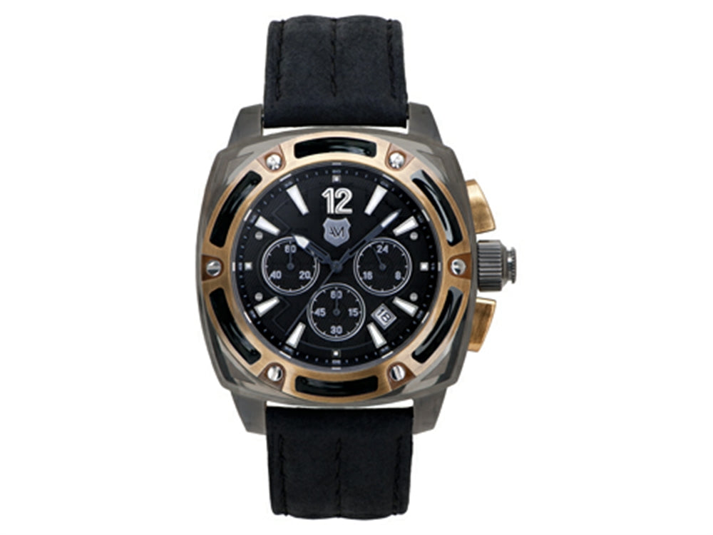 Andrew Marc Men's G III Bomber Gunmetal Case With Black Strap Chronograph Watch
