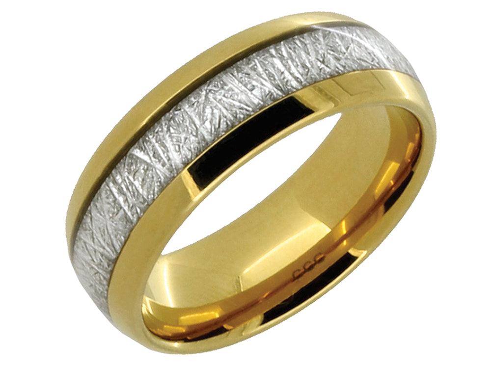 Lancello Tungsten 8mm Yellow IP Plating Etched Wedding Band