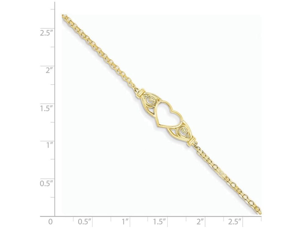 FJC Finejewelers 10 Inch 14k Yellow Gold Polished Antiqued Heart Anklet