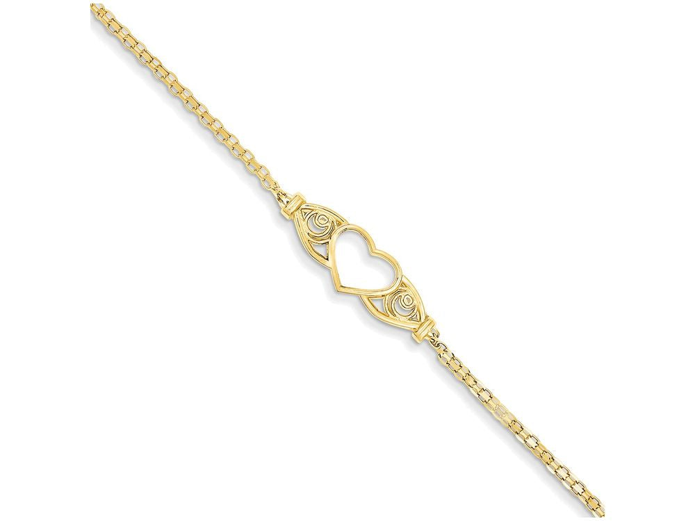 FJC Finejewelers 10 Inch 14k Yellow Gold Polished Antiqued Heart Anklet