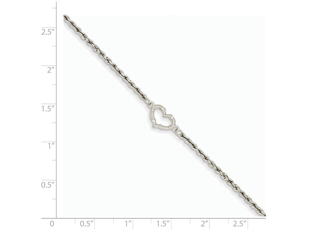FJC Finejewelers 10 Inch 14k White Gold Rope With Heart Anklet