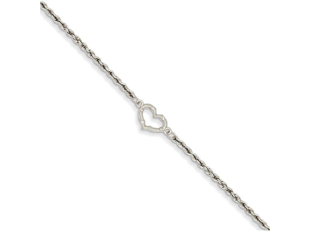 FJC Finejewelers 10 Inch 14k White Gold Rope With Heart Anklet