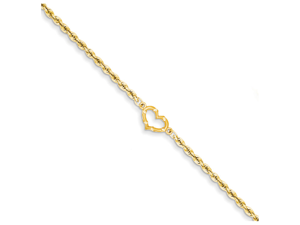 FJC Finejewelers 10 Inch 14k Yellow Gold Open Heart Rope Anklet
