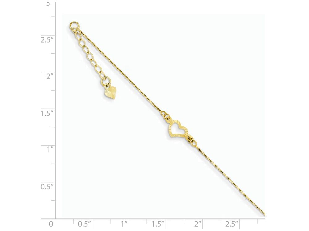 FJC Finejewelers 9 Inch 14k Yellow Gold Adjustable Heart Anklet (Smaller Ankles)