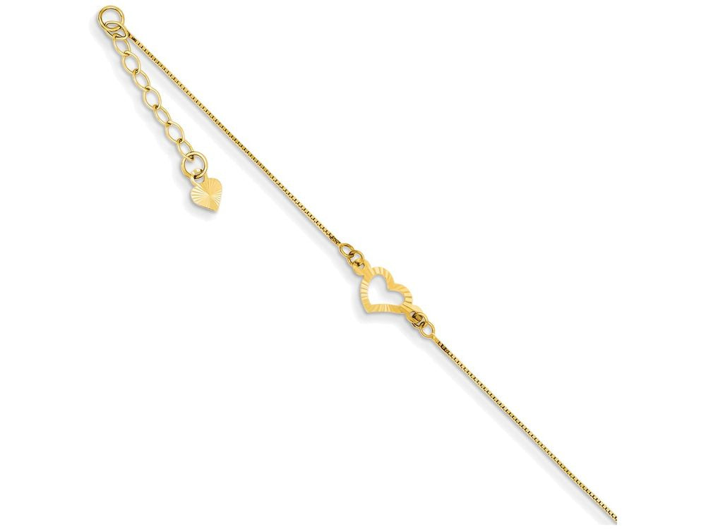 FJC Finejewelers 9 Inch 14k Yellow Gold Adjustable Heart Anklet (Smaller Ankles)