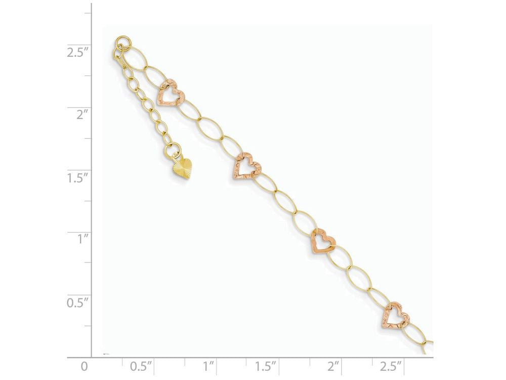 FJC Finejewelers 9 Inch 14 kt Two Tone Gold Adjustable Heart Anklet W/1 Extension