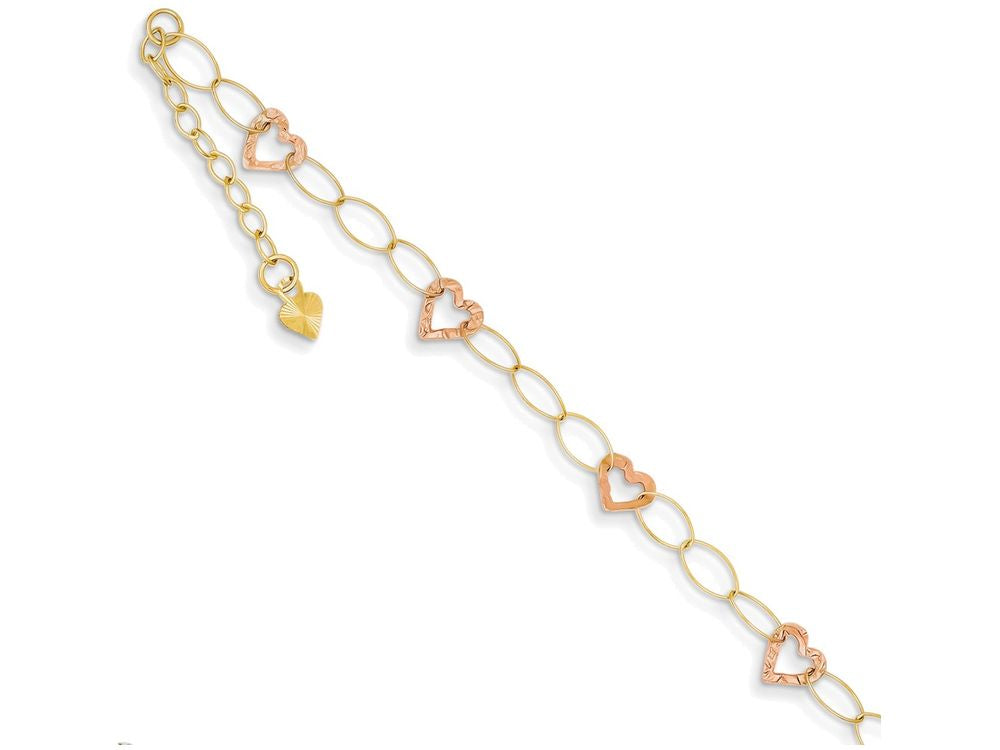 FJC Finejewelers 9 Inch 14 kt Two Tone Gold Adjustable Heart Anklet W/1 Extension