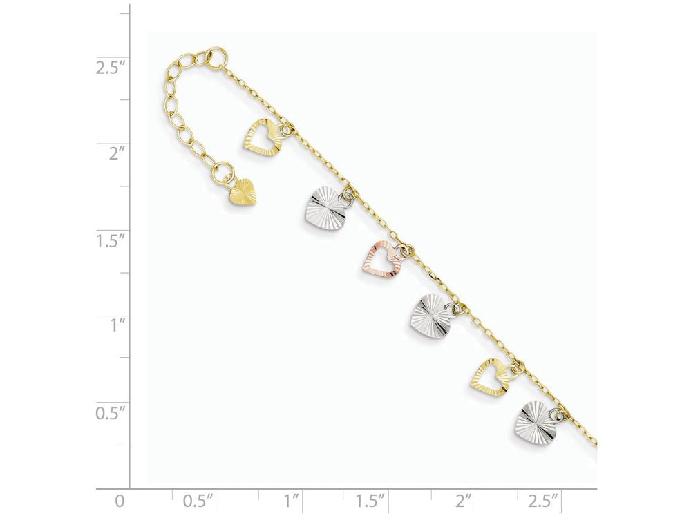 FJC Finejewelers 9 Inch 14 kt Tri Color Gold Adjustable Heart Anklet (Smaller Ankles)