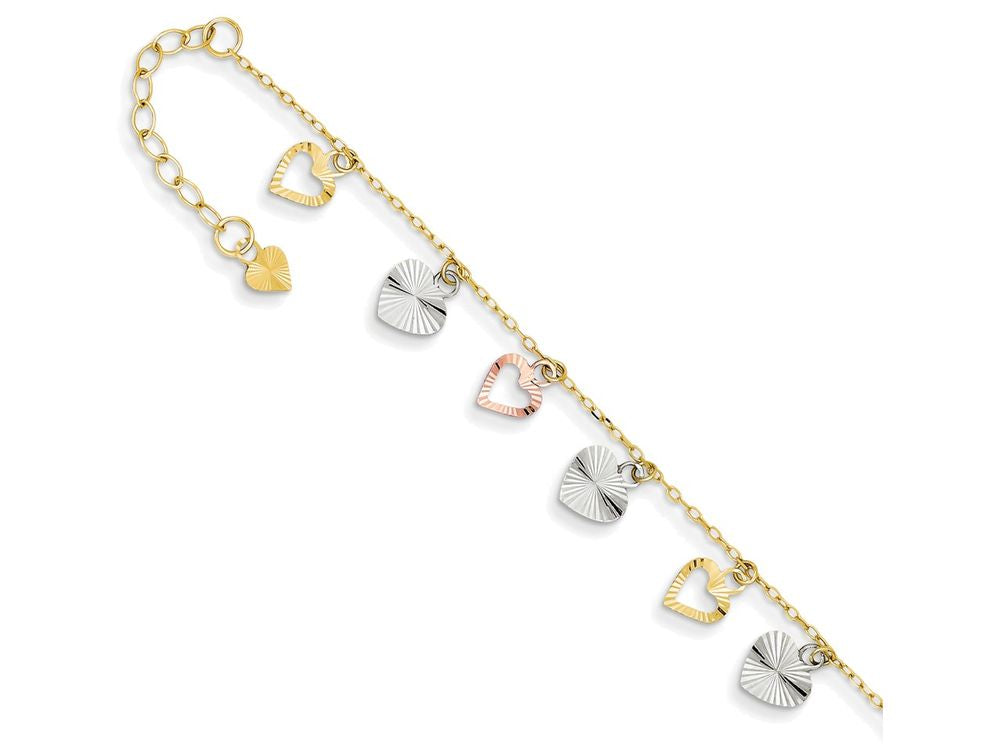 FJC Finejewelers 9 Inch 14 kt Tri Color Gold Adjustable Heart Anklet (Smaller Ankles)