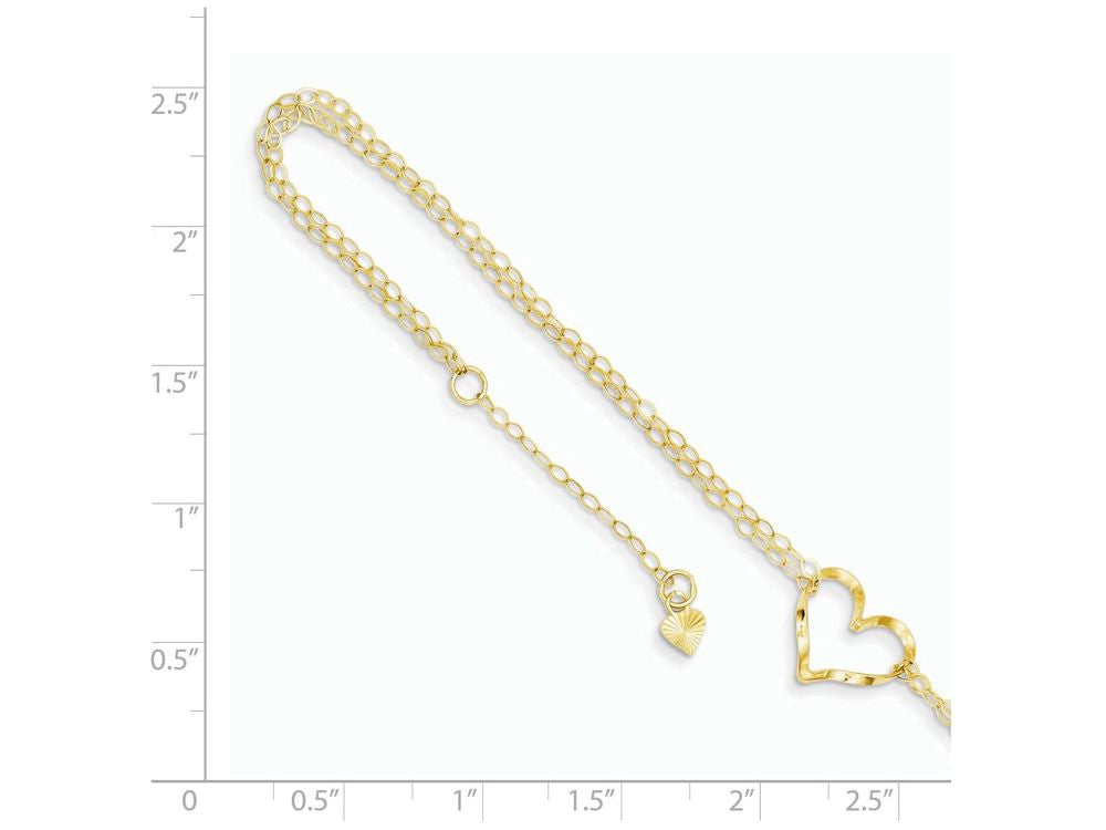 FJC Finejewelers 9 Inch 14k Yellow Gold Double Strand Heart Anklet (Smaller Ankles)