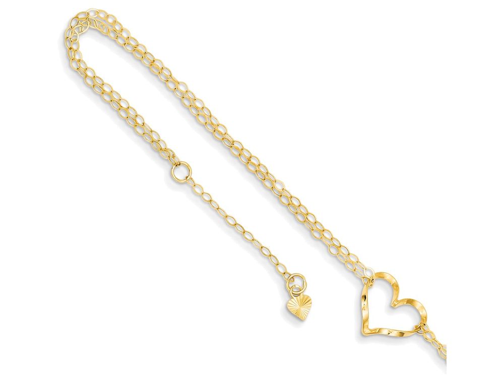 FJC Finejewelers 9 Inch 14k Yellow Gold Double Strand Heart Anklet (Smaller Ankles)