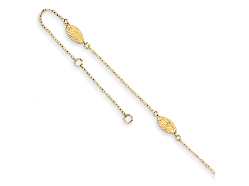 FJC Finejewelers 9 Inch 14k Yellow Gold Polished Puffed Rice Bead Anklet (Smaller Ankles)