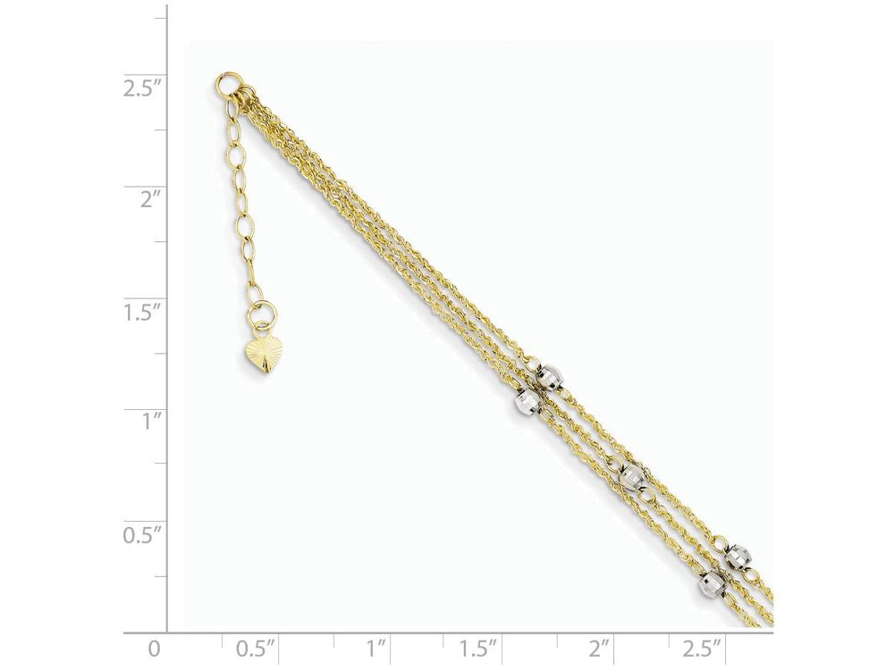 FJC Finejewelers 9 Inch 14 kt Two Tone Gold Triple Strand Anklet (Smaller Ankles)