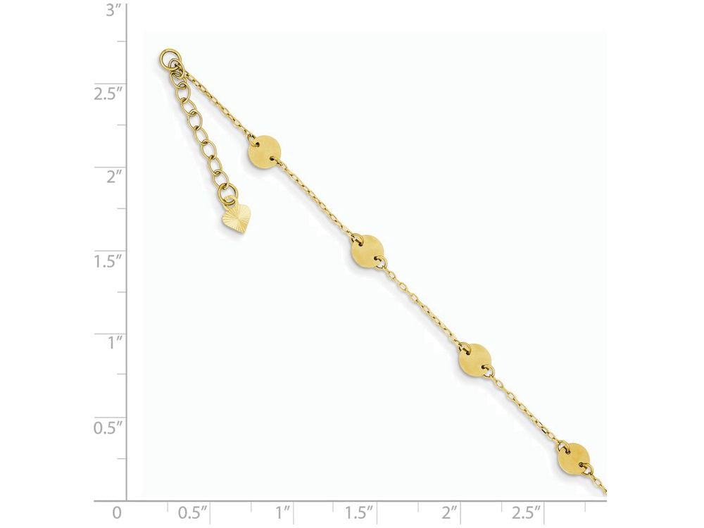 FJC Finejewelers 9 Inch 14k Yellow Gold Polished Disc Adjustable Anklet (Smaller Ankles)