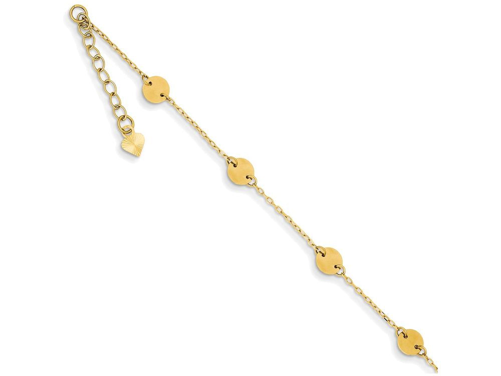 FJC Finejewelers 9 Inch 14k Yellow Gold Polished Disc Adjustable Anklet (Smaller Ankles)