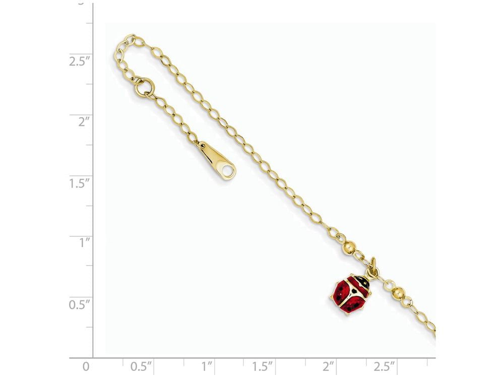 FJC Finejewelers 10 Inch 14k Yellow Gold Adjustable Enameled Ladybug Anklet
