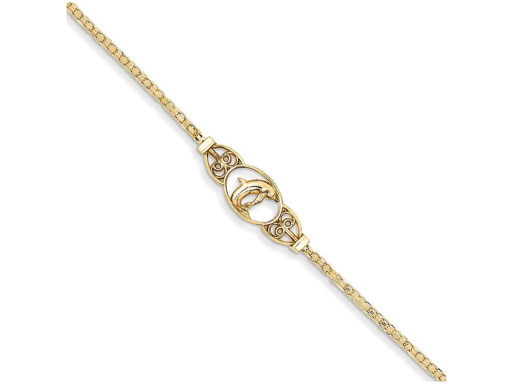 FJC Finejewelers 10 Inch 14k Yellow Gold Polished Dolphin Anklet
