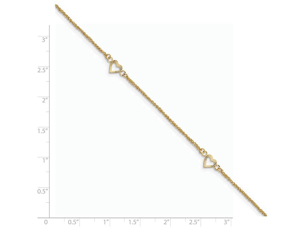FJC Finejewelers 10 Inch 14k Yellow Gold bright-cut Hearts With 9in 1in Ext Anklet