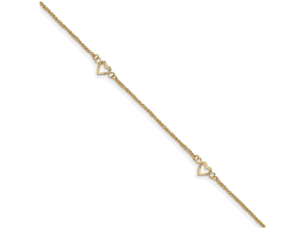 FJC Finejewelers 10 Inch 14k Yellow Gold bright-cut Hearts With 9in 1in Ext Anklet