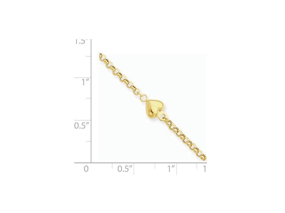 FJC Finejewelers 10 Inch 14k Yellow Gold Puff Heart 9in With 1in Ext Anklet