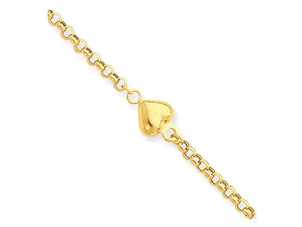 FJC Finejewelers 10 Inch 14k Yellow Gold Puff Heart 9in With 1in Ext Anklet