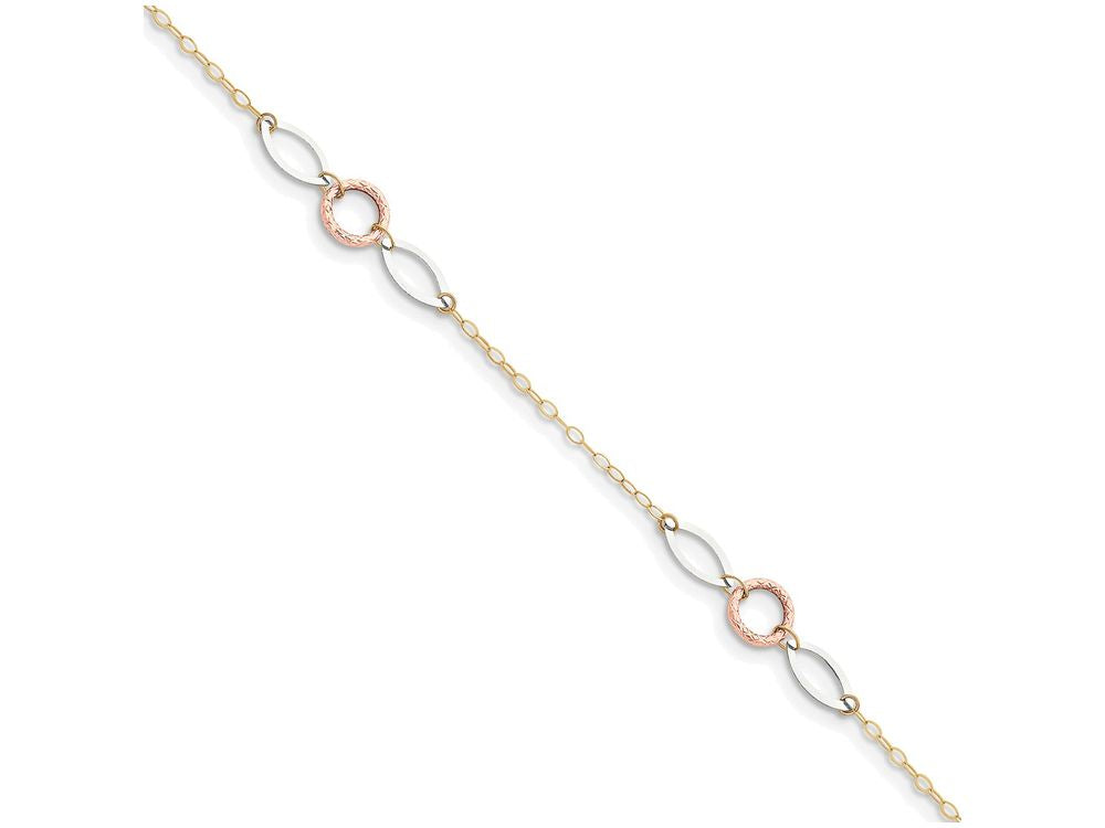FJC Finejewelers 10 Inch 14 kt Tri Color Gold Circle and Oval 9in With 1in Ext Anklet