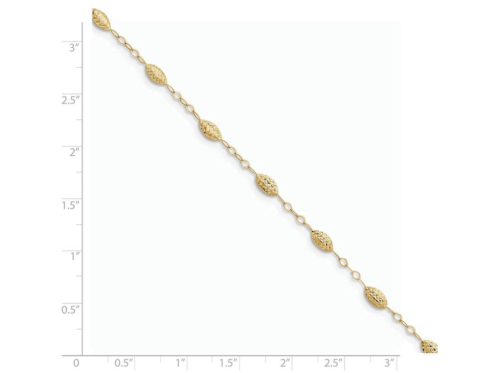 FJC Finejewelers 10 Inch 14k Yellow Gold Puff Rice Bead With 1in Ext Anklet