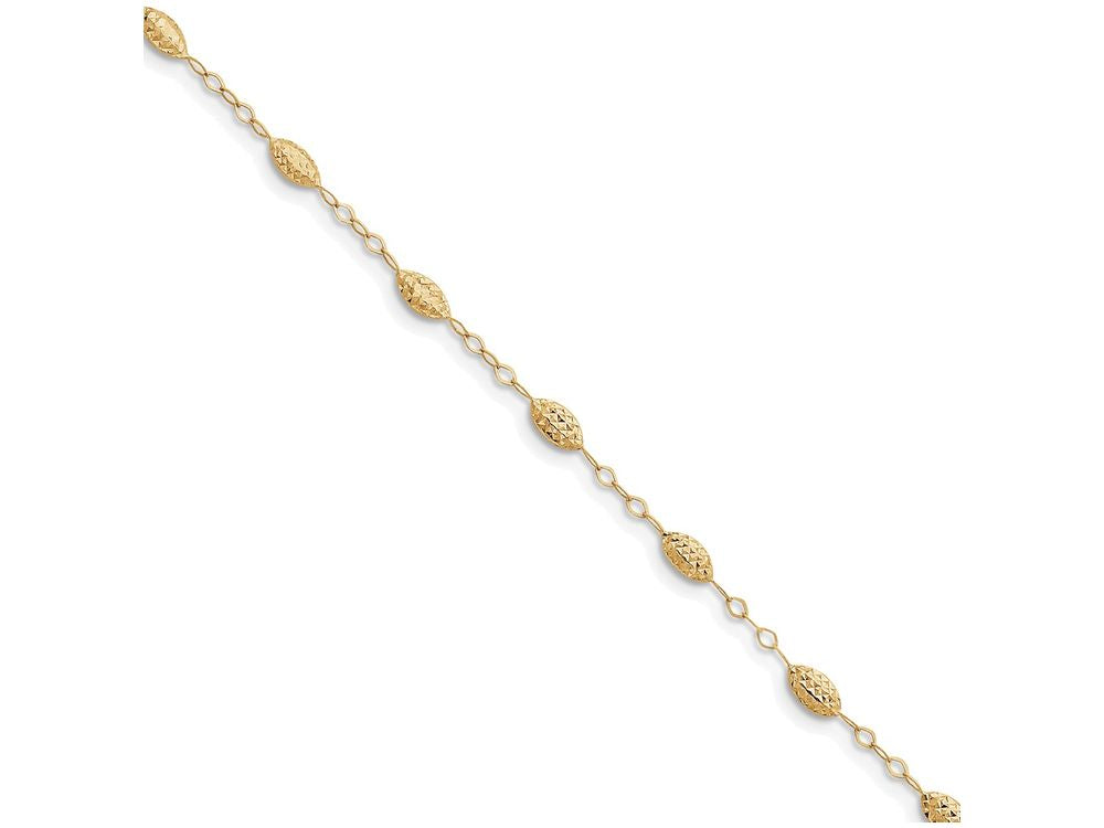 FJC Finejewelers 10 Inch 14k Yellow Gold Puff Rice Bead With 1in Ext Anklet