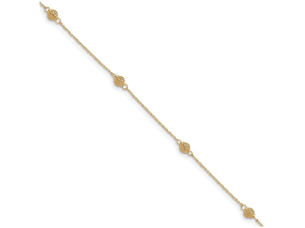FJC Finejewelers 10 Inch 14k Yellow Gold Bead With 1in Ext Anklet