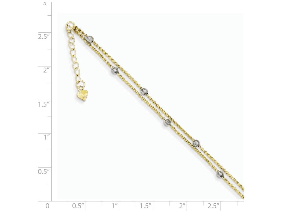 FJC Finejewelers 9 Inch 14 kt Two Tone Gold 2 Stand Spiga Mirror Beads W/ 1in Ext Anklet