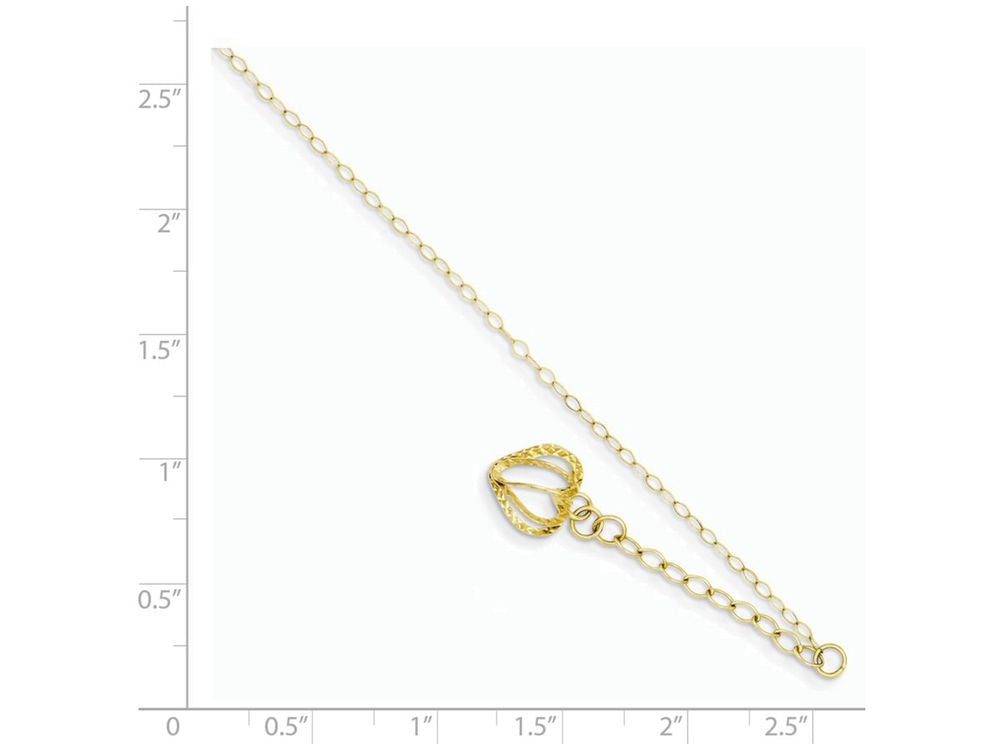 FJC Finejewelers 9 Inch 14k Yellow Gold Oval Link Chain With bright-cut Open Heart Cage W/ 1in Ext Anklet