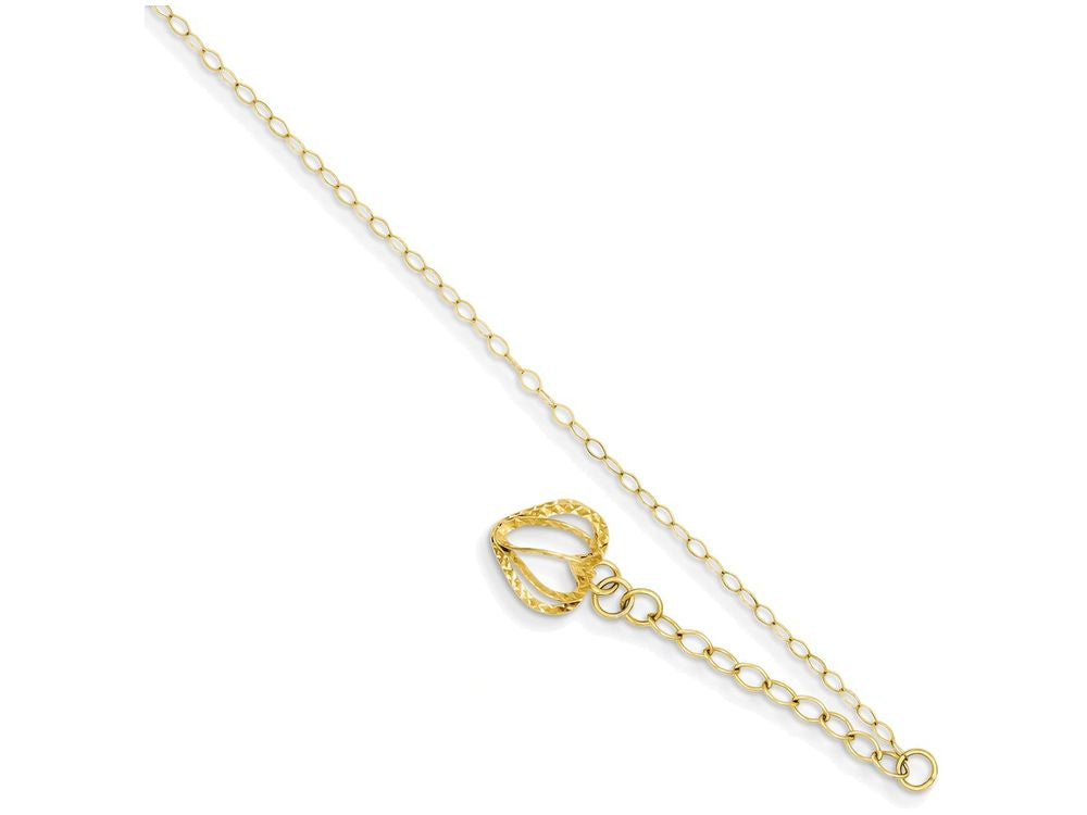 FJC Finejewelers 9 Inch 14k Yellow Gold Oval Link Chain With bright-cut Open Heart Cage W/ 1in Ext Anklet