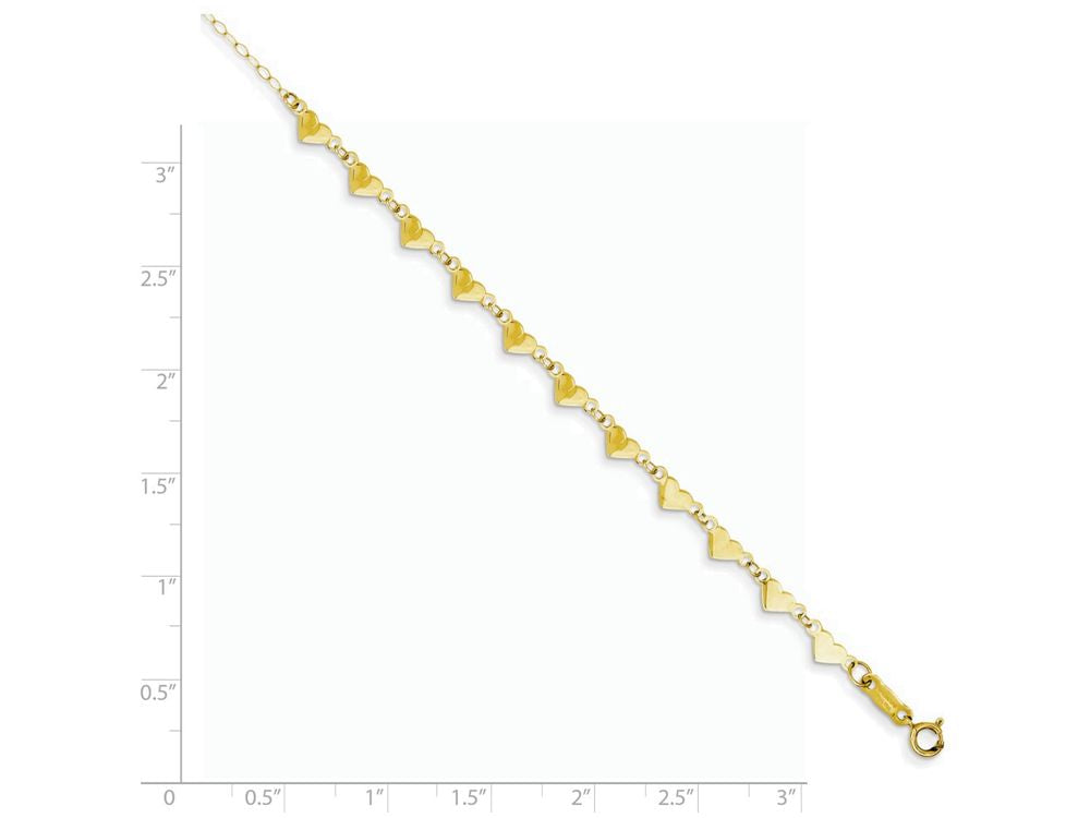 FJC Finejewelers 9 Inch 14k Yellow Gold Oval Link Chain With Hearts W/ 1in Ext Anklet