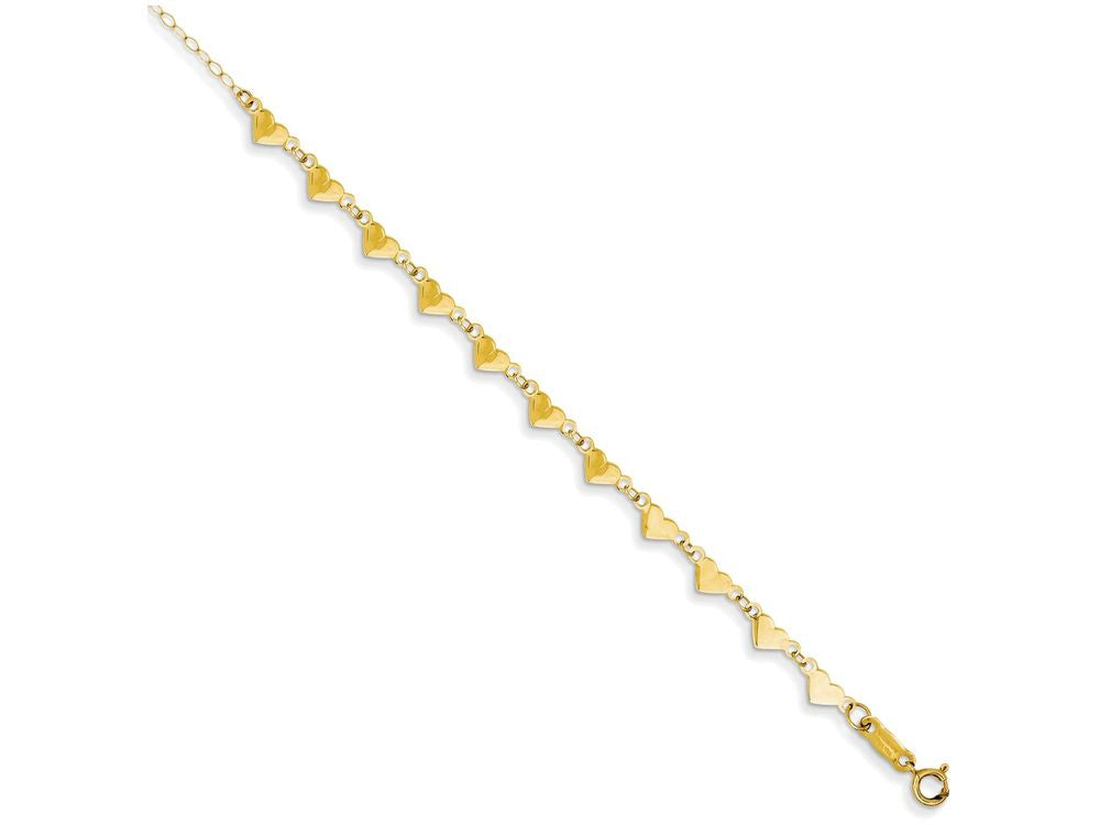 FJC Finejewelers 9 Inch 14k Yellow Gold Oval Link Chain With Hearts W/ 1in Ext Anklet