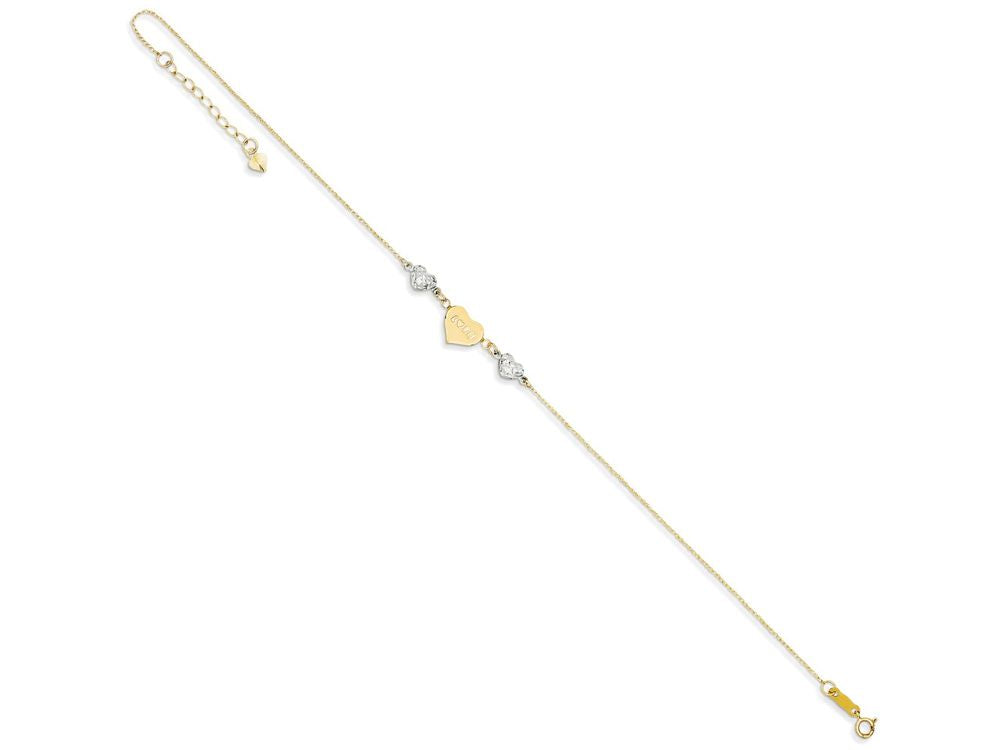 FJC Finejewelers 9 Inch 14 kt Two Tone Gold Ropa bright-cut Beads/puff Heart Mom W/ 1in Ext Anklet