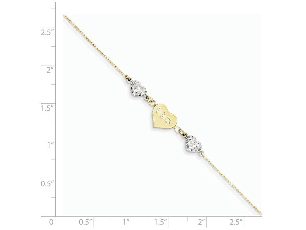 FJC Finejewelers 9 Inch 14 kt Two Tone Gold Ropa bright-cut Beads/puff Heart Love W/ 1in Ext Anklet