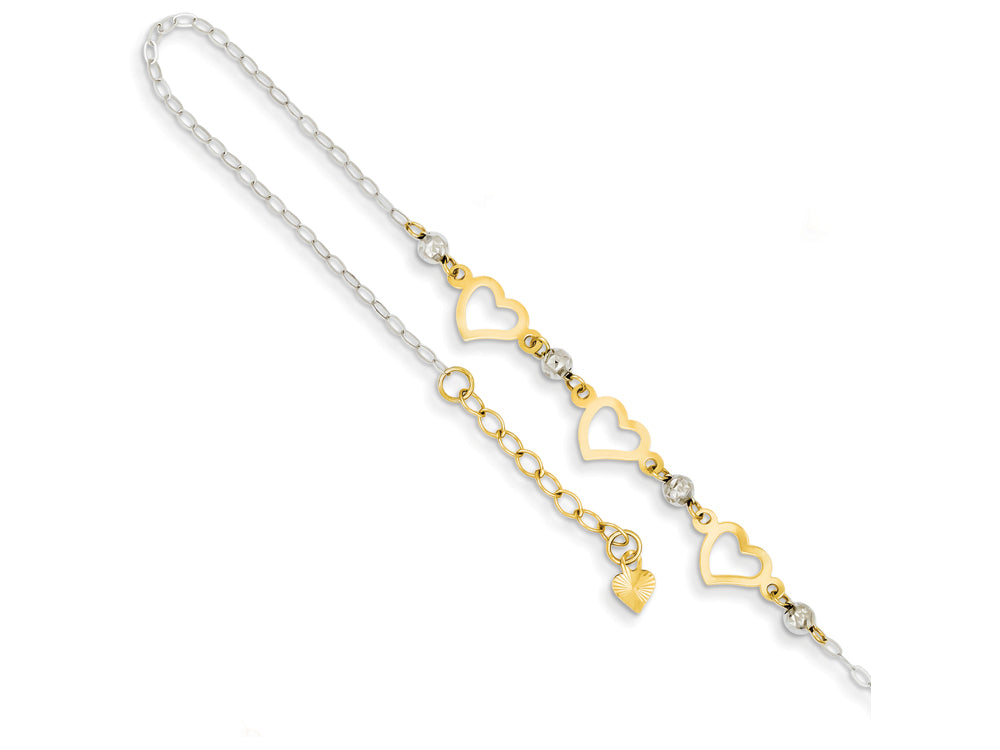 FJC Finejewelers 9 Inch 14 kt Two Tone Gold Oval Link W/ bright-cut Beads and Heart W/1in Ext Anklet