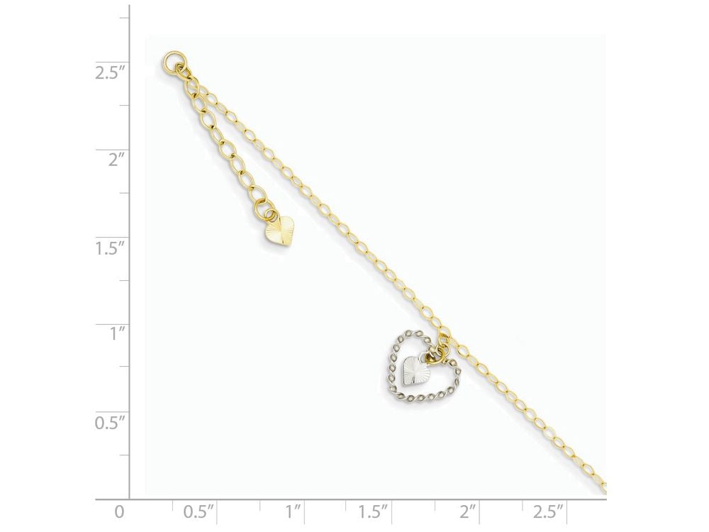FJC Finejewelers 9 Inch 14 kt Two Tone Gold Twisted and bright-cut Hearts W/ 1in Ext Anklet