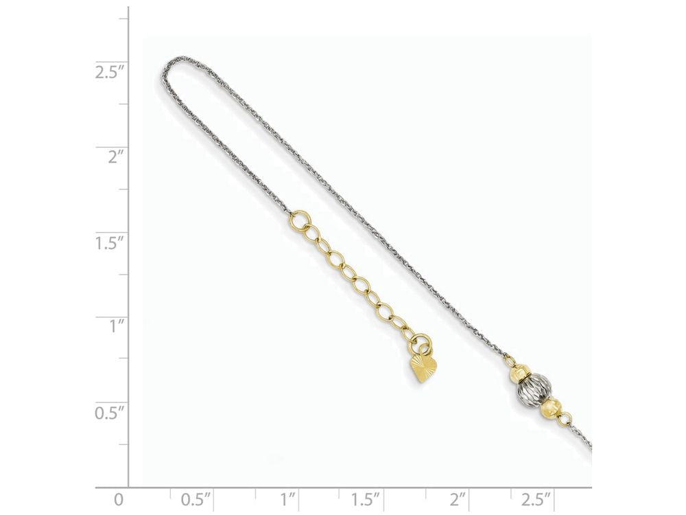 FJC Finejewelers 9 Inch 14k White Gold Ropa Two-tone bright-cut Bead W/ 1in Ext Anklet