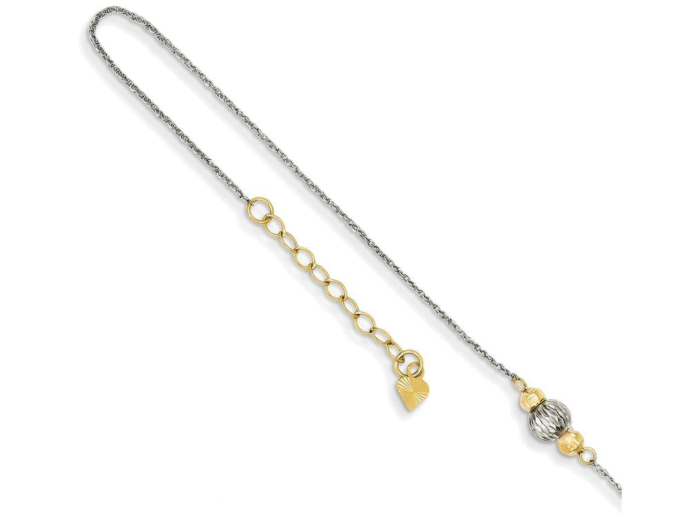 FJC Finejewelers 9 Inch 14k White Gold Ropa Two-tone bright-cut Bead W/ 1in Ext Anklet