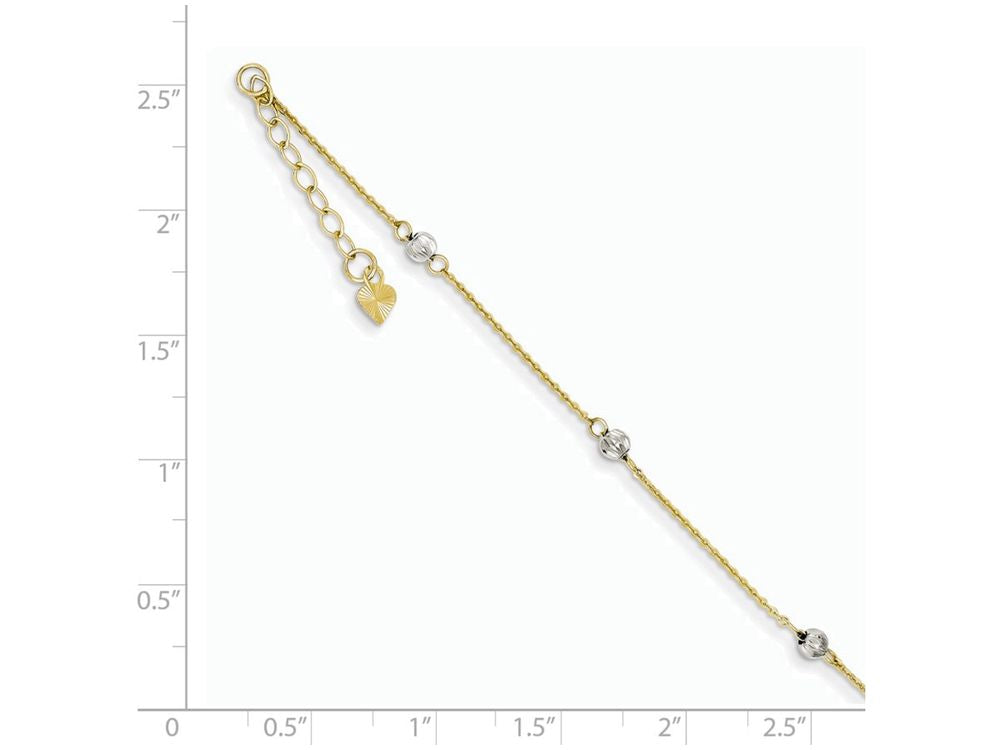 FJC Finejewelers 9 Inch 14 kt Two Tone Gold bright-cut Beads W/ 1in Ext Anklet