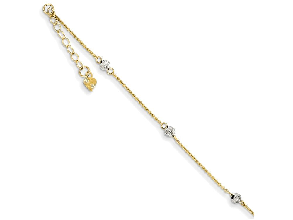 FJC Finejewelers 9 Inch 14 kt Two Tone Gold bright-cut Beads W/ 1in Ext Anklet