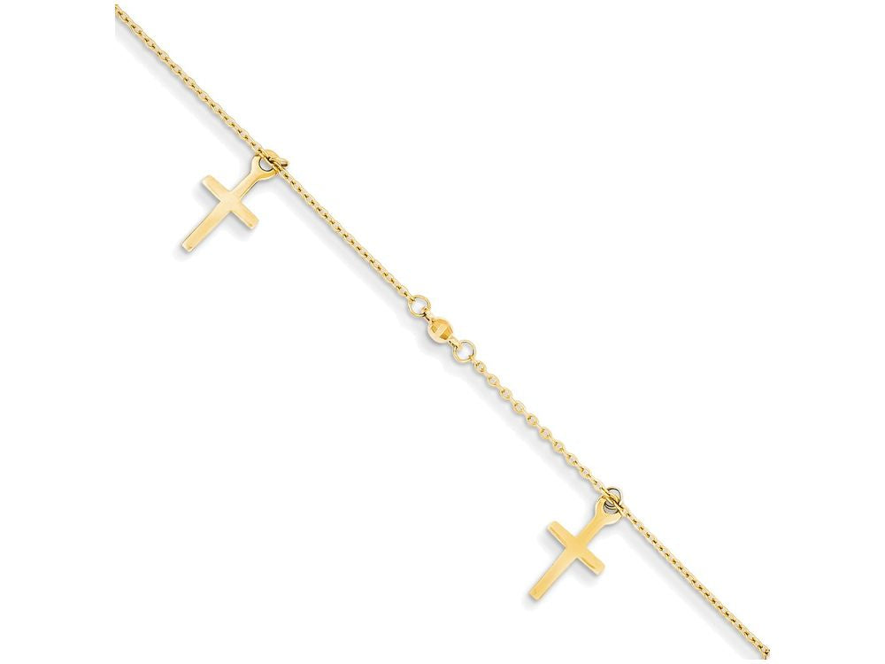 FJC Finejewelers 9 Inch 14k Yellow Gold Polished And Textured Cross W/ 1in Ext. Anklet