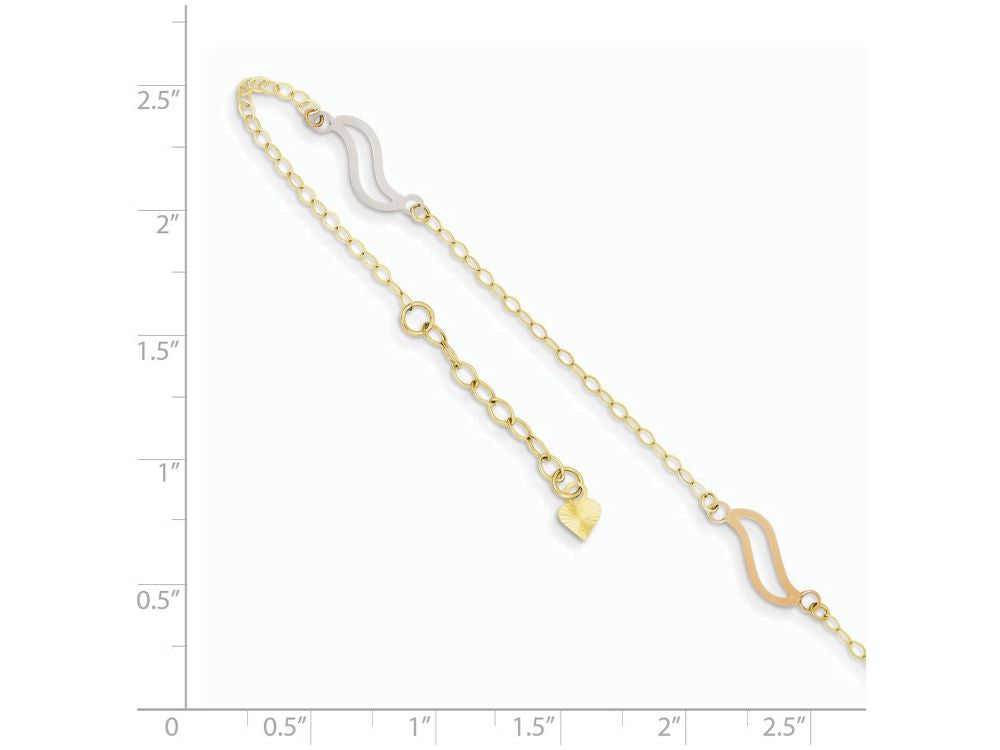 FJC Finejewelers 10 Inch 14 kt Tri Color Gold With Open S Links Anklet